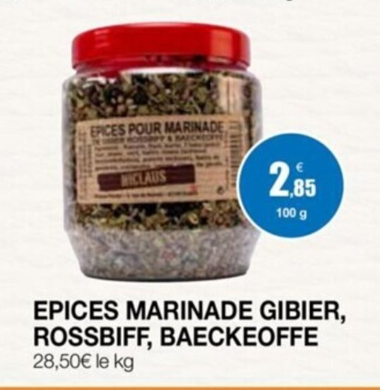 Promo Epices Marinade Gibier Rossbiff Baeckeoffe chez E.Leclerc