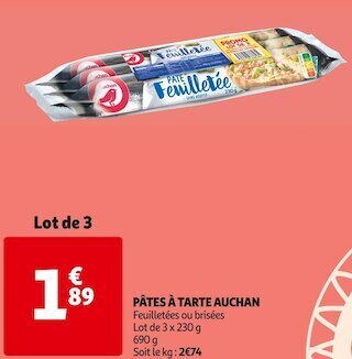Auchan Supermarché Auchan pâtes à tarte offre