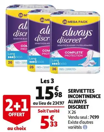 Auchan Supermarché Always discreet serviettes incontinence offre