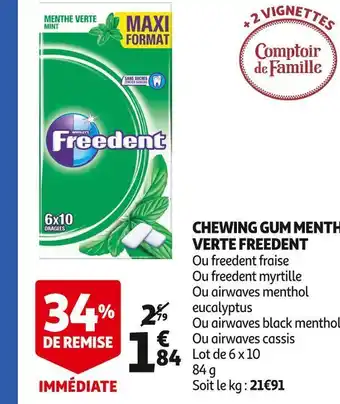Auchan Freedent chewing gum menthe verte offre