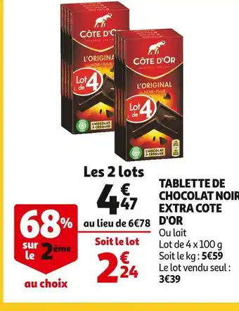Auchan Cote d'or tablette de chocolat noir extra offre