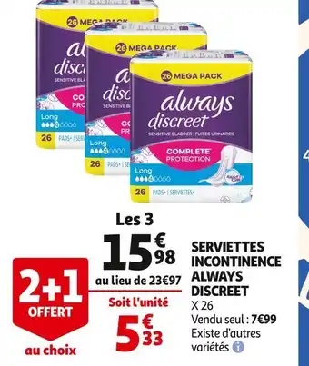 Auchan Always serviettes incontinence discreet offre