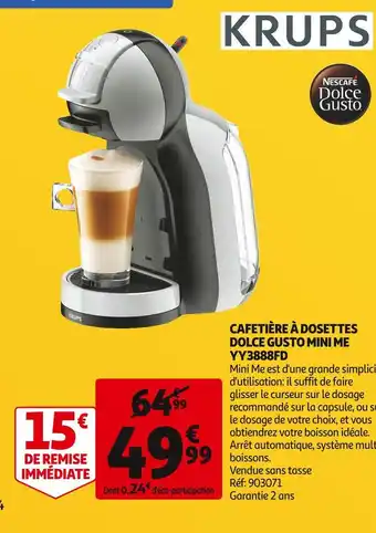 Auchan Krups cafetière à dosettes dolche gusto mini me vy388fd offre