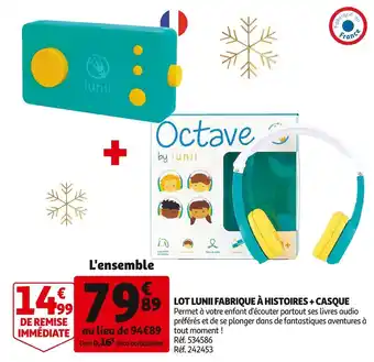 Auchan Lot lunii fabrique à histoires + casque offre
