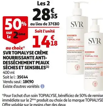 Auchan Svr topialyse crème nourrissante antidessèchement peaux sèches et sensibles offre
