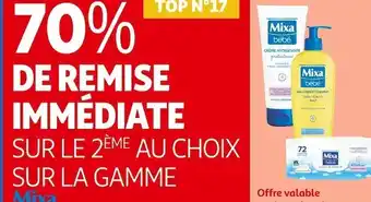 Auchan Mixa bébé 70% de remise immédiate sur le 2ème au choix mixa bébé offre