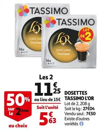 Auchan Supermarché L'or dosettes tassimo offre