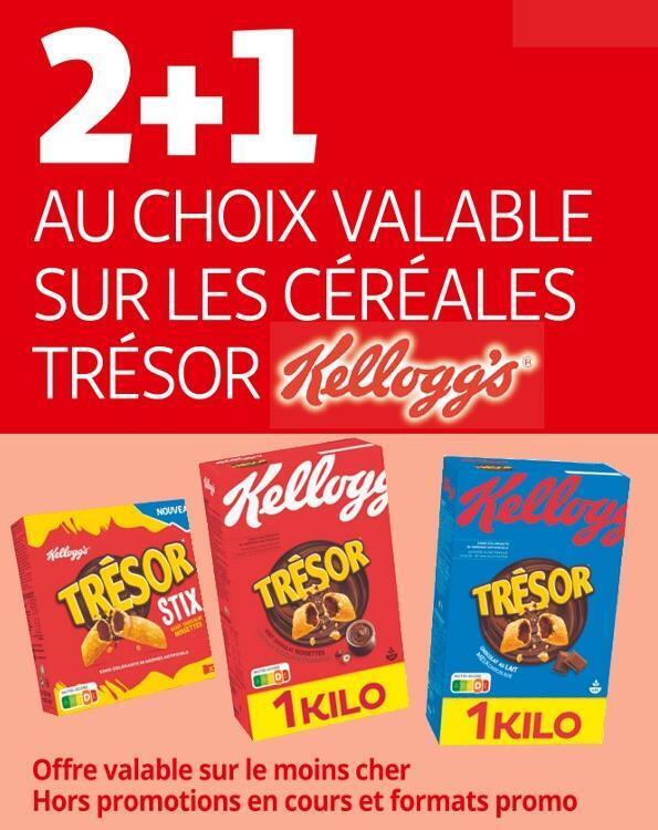 Promo Kellogg's 2+1 offert au choix valable sur les céréales trésor