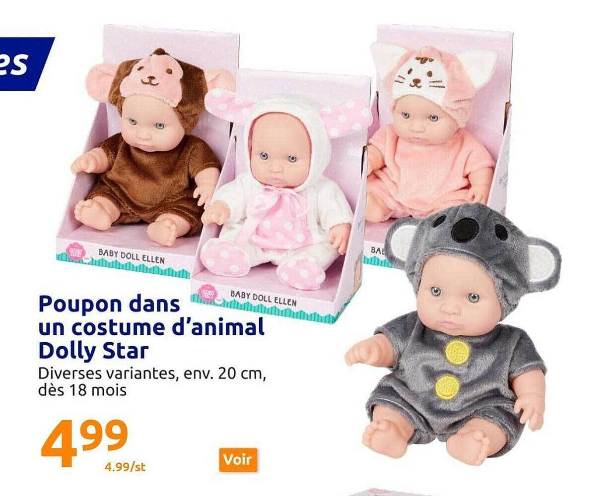 Promo Poupon dans un costume d'animal dolly star chez Action