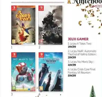 Auchan Jeux gamer : le jeu it takes two, le jeu nier : automata the end of yorha édition, le jeu no man's sky, le jeu crisis care fi offre