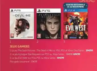 Auchan Jeux gamers : the dark pictures - the devil in mesur ps4, ps5 et xbox one-séries, a plague tale requiem sur ps5 ou xbox série offre