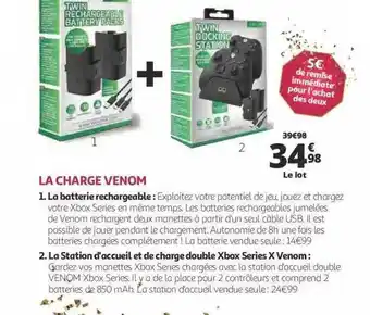Auchan La charge venom : la batterie rechargeable, la station d'accueil et de charge double xbox séries x venom offre