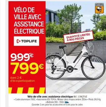 Carrefour Vélo de ville avec assistance électrique toplife offre