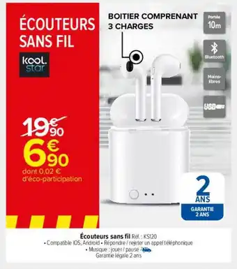 Carrefour Écouteurs sans fil kool star offre