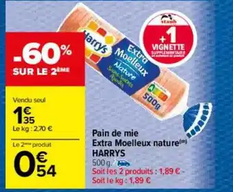 Carrefour Pain de mie extra moelleux nature harrys offre
