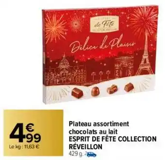 Carrefour Plateau assortiment chocolats au lait esprit de fête collection réveillon offre