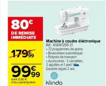 Carrefour Machine à coudre électronique klindo offre