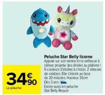 Carrefour Peluche star belly licorne offre