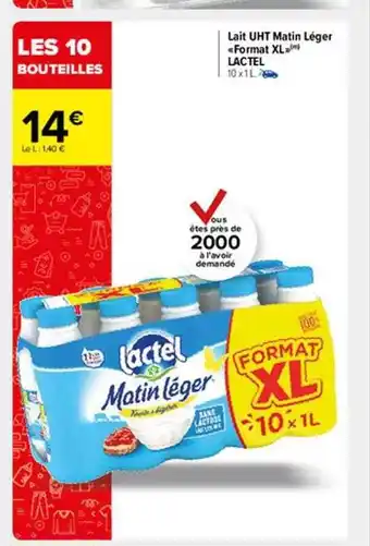 Carrefour Market Lait uht matin léger «format xl» lactel offre