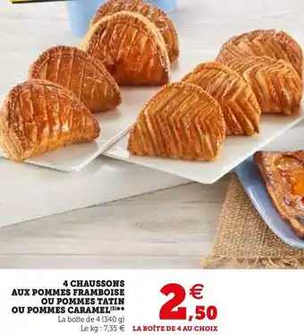 Super U 4 CHAUSSONS AUX POMMES FRAMBOISE OU POMMES TATIN OU POMMES CARAMEL offre