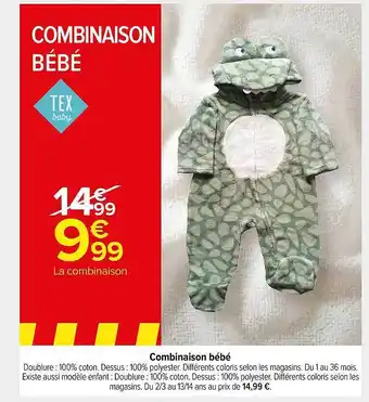 Carrefour Market Combinaison bébé tex baby offre