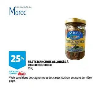 Auchan FIlets d'anchois allongés à l'ancienne MICELI offre