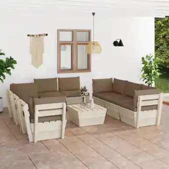 Salon de jardin palette 9 pcs avec coussins épicéa imprégné