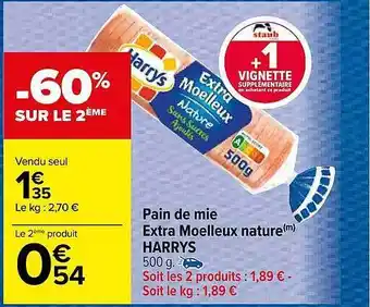 Carrefour Market Pain de mie extra moelleux nature harrys offre