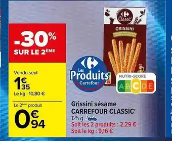 Carrefour Market Grissini sésame carrefour classic' offre