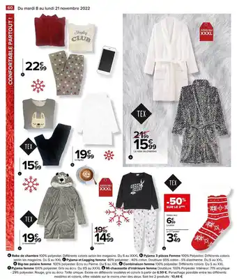 Carrefour Market Robe de chambre, pyjama 3 pièces femme, pyjama et legging femme, big-tee polaire femme, combinaison femme, pyjama homme, mi-c offre