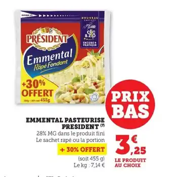 U Express Emmental pasteurise PRESIDENT offre