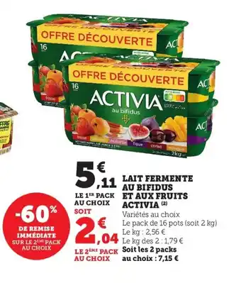 U Express Lait fermente au bifidus et aux fruits ACTIVIA offre