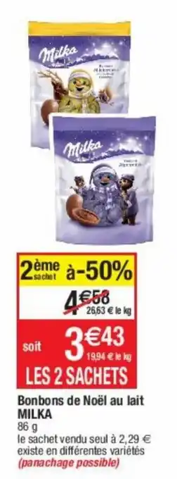 Cora x Carrefour Bonbons de noël au lait MILKA offre