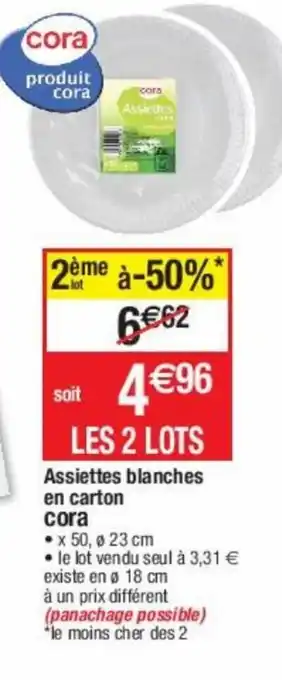 Cora x Carrefour Assiettes Blanches en Carton Cora offre