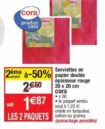 Cora x Carrefour Serviettes en Papier Double épaisseur Rouge 20 x 20 cm Cora offre