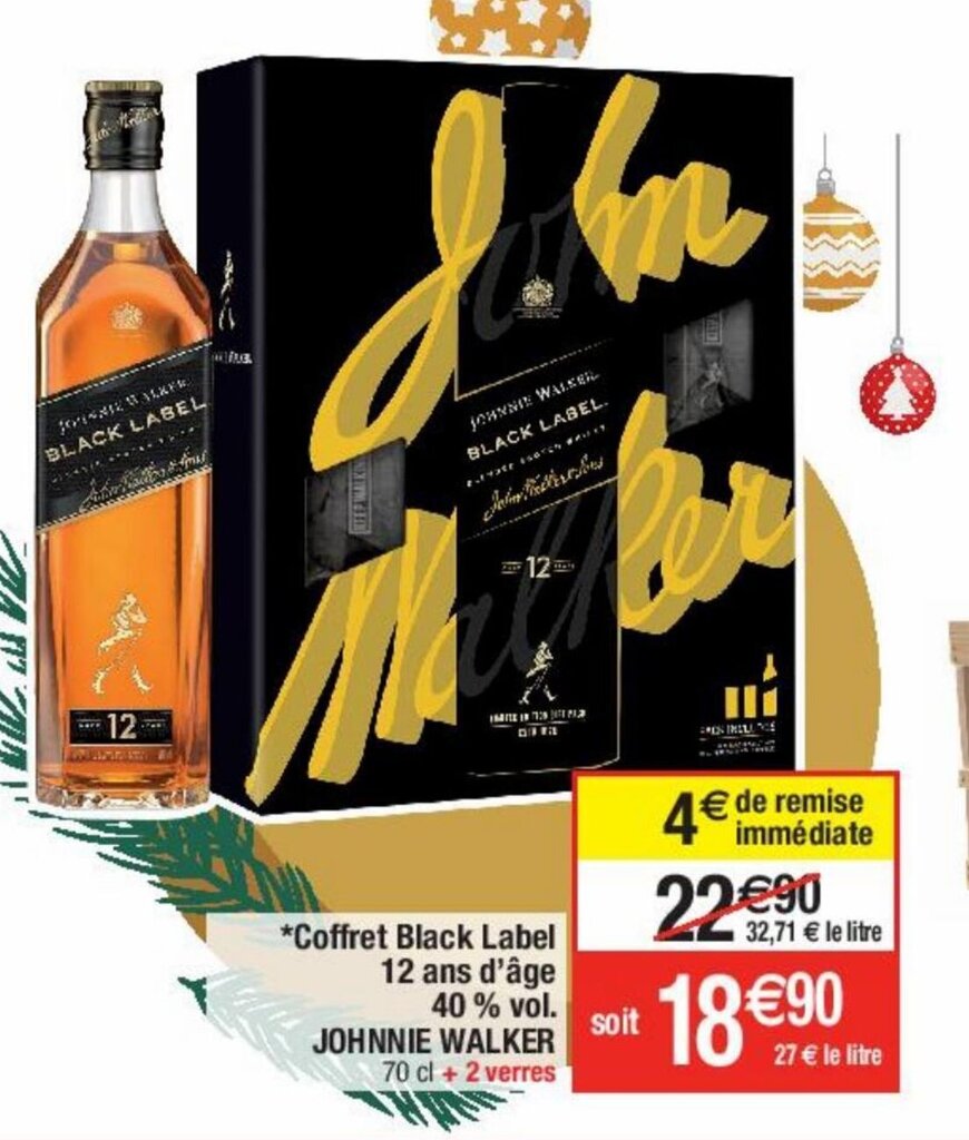 Promo Coffret Black Label 12 ans d'âge 40 vol. Johnnie Walker chez Cora