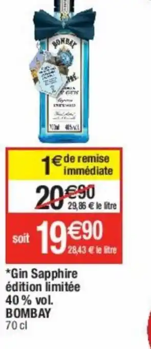 Cora x Carrefour Gin Sapphire édition Limitée 40% vol. Bombay offre