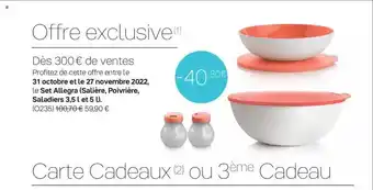 Tupperware Set allegra (salière, poivrière, saladiers 3,5l et 5l) offre