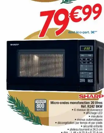 Cora x Carrefour Micro-Ondes Monofonction 20 Litres Réf: R242 BKW offre