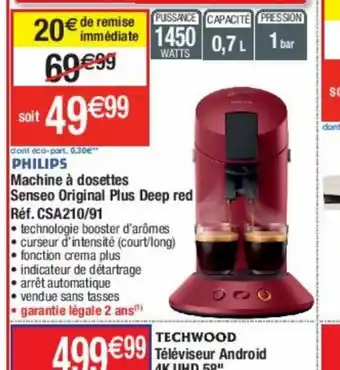 Cora x Carrefour Philips machine a Dosettes Senseo Original Plus Deep Red offre