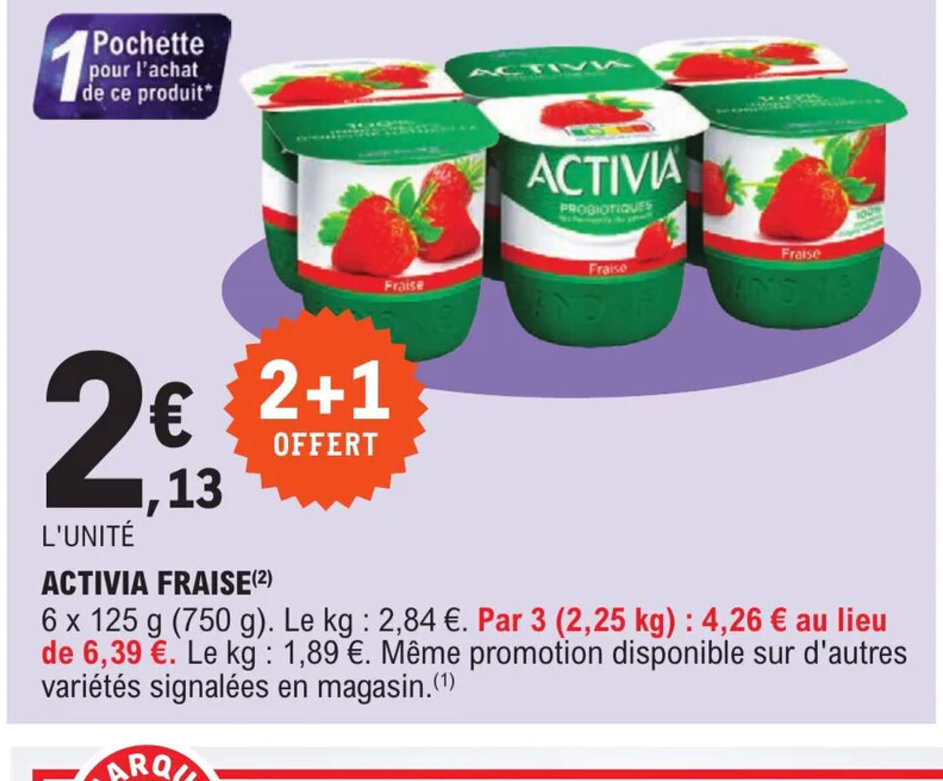 Promo Activia Fraise chez E.Leclerc