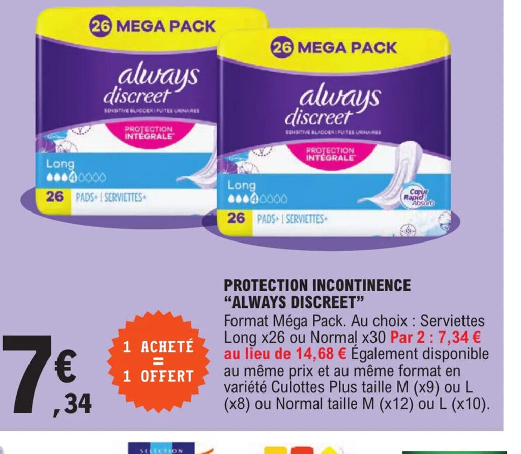 Promo Protection Incontinence Always Discreet chez E.Leclerc