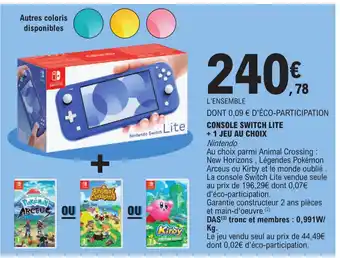 E.Leclerc Console Switch Lite +1 Jeu Au Choix offre