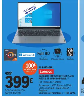 E.Leclerc Lenovo Pc Portable offre