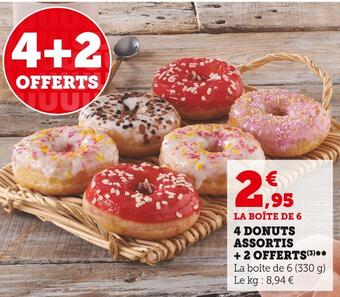 Super U 4 donuts assortis + 2 offerts offre