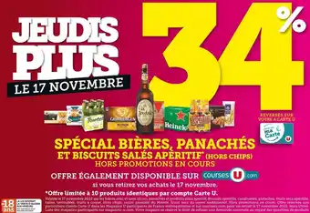 U Express 34% reversés sur votre carte u sur les bières, panachés et biscuits salés apéritif (hors chips) offre