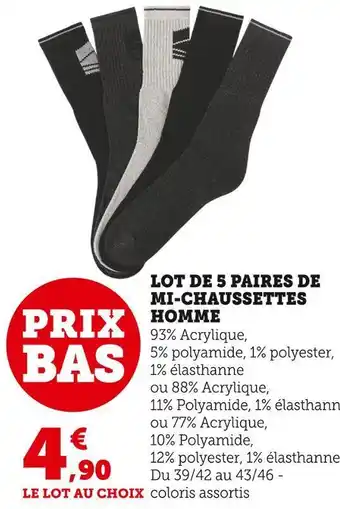 U Express Lot de 5 paires de mi-chaussettes homme offre