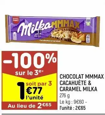 Leader Price Chocolat mmmax cacahuète & caramel milka offre