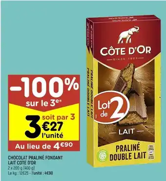 Leader Price Chocolat praliné fondant lait côte d'or offre