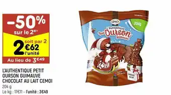 Leader Price L'authentique petit ourson guimauve chocolat au lait cemoi offre